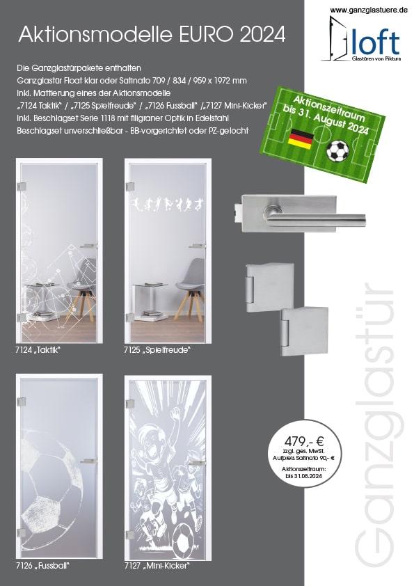 Download Flyer Glastürenaktion zur EURO 2024 nit Aktionspreisen für Glastüren und Glasschiebetüren - www.ganzglastuere.de