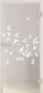 Glastüren Laserdekor Birds & Birds LD 695 Design Sarah Bühler, Weissglas Pure White Two Sides Serie G - www.ganzglastuere.de