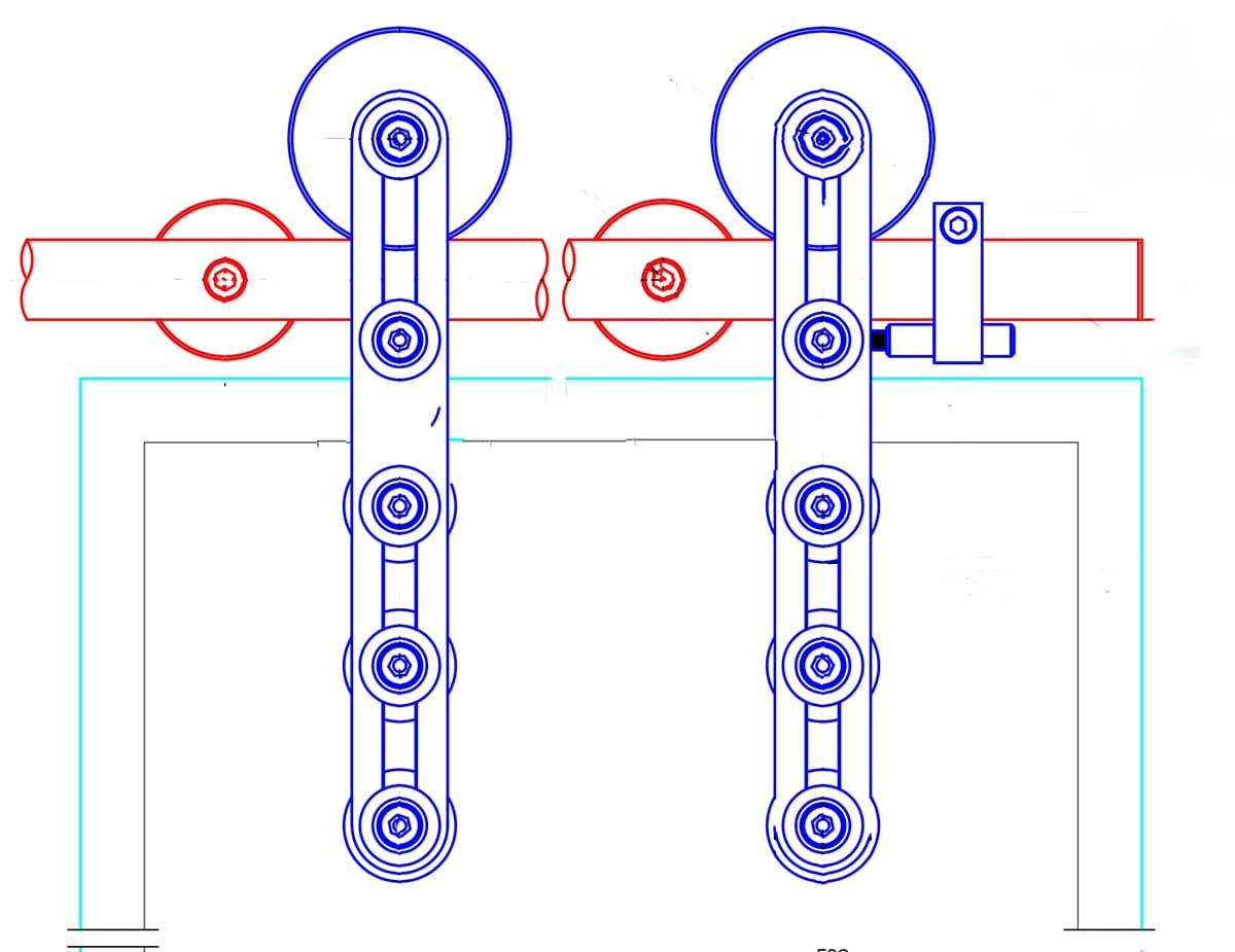 Glasschiebetürbeschlag MWE Klassik Aktion LimitedEdition, offener Edelstahl-Rollenbeschlag technische Zeichnung - www.ganzglastuere.de