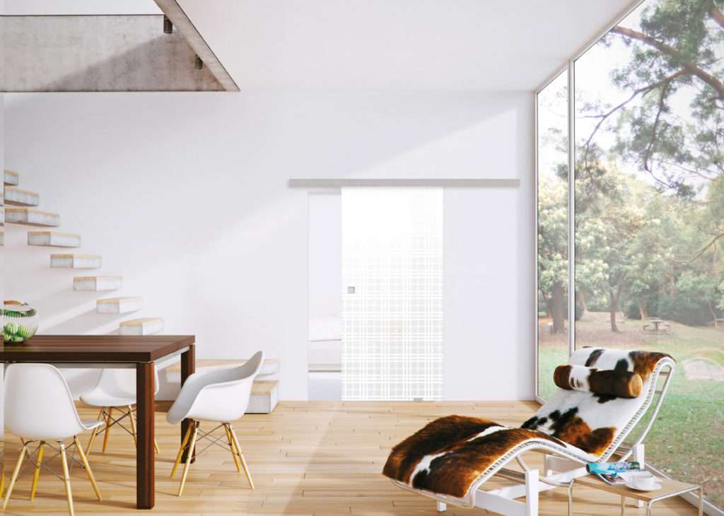 Glasschiebetür Tartan Classic 562 Siebdruck satiniert Two Sides, Weißglas Pure White Serie G Motivbild - www.ganzglastuere.de