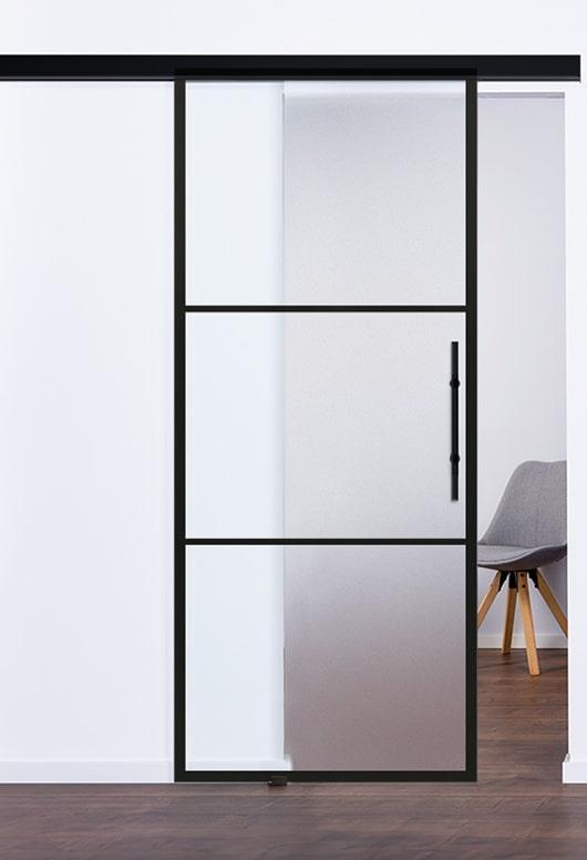 Glasschiebetüren Industrial Design schwarz black Modell Loft 9520 - www.ganzglasuere.de