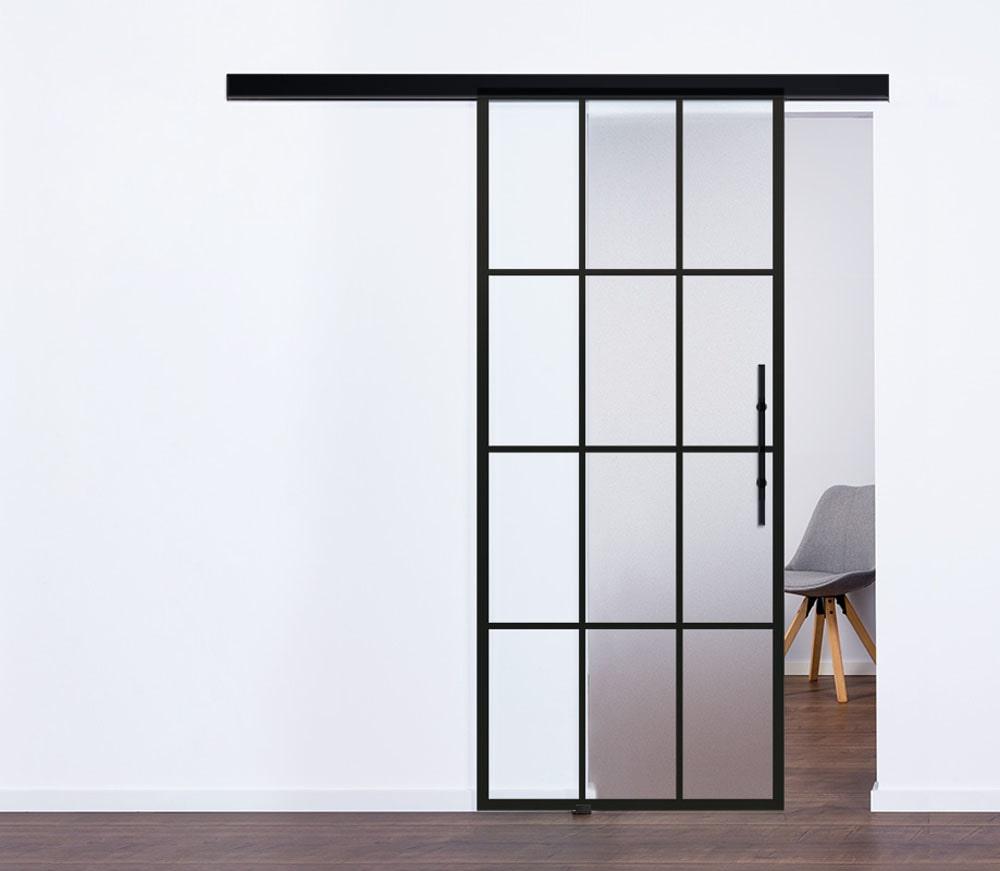 LSD 8 Schiebesystem Industrial Design mit Ganzglastür Mod. 9532 in schwarz Feinstruktur