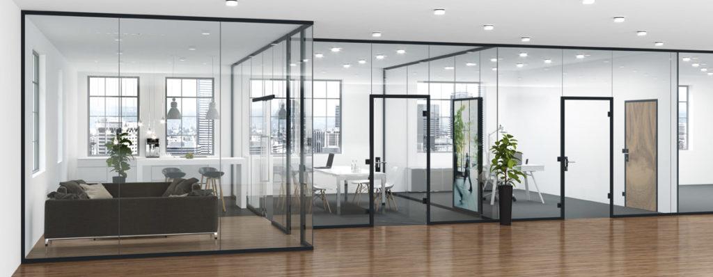 Uniquin Glasanlagen Glastrennwandsystem von dormakaba, Design und Schallschutz Büroanwendung - www.ganzglastuere.de